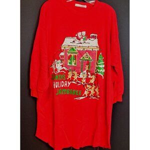 Vintage Christmas Sweatshirt Nightgown Cut Off Beanzie OSFM Unhemmed Red